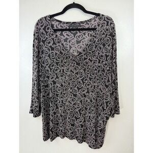 Kiara Plus Size Liquid Knit Black 3/4 Sleeve Printed Top‎ Size 1X